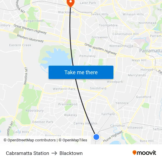 Cabramatta Station to Blacktown map