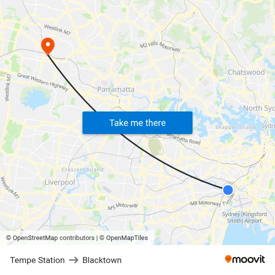 Tempe Station to Blacktown map