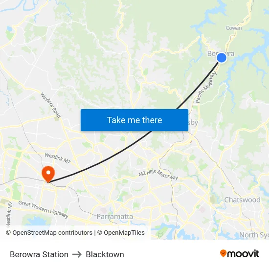Berowra Station to Blacktown map