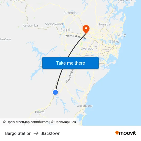 Bargo Station to Blacktown map