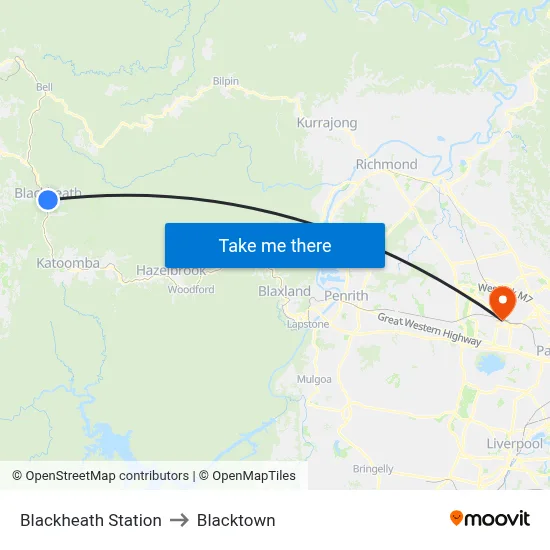 Blackheath Station to Blacktown map