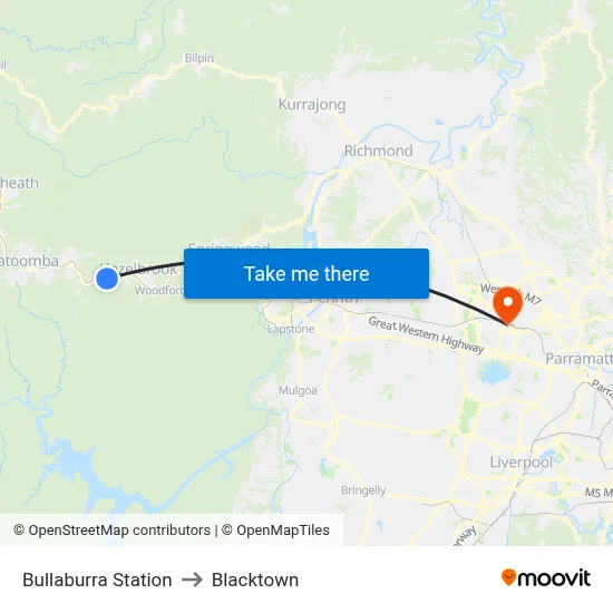 Bullaburra Station to Blacktown map