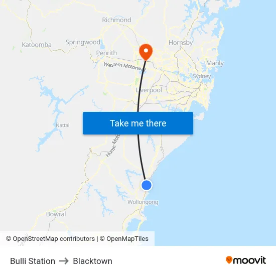 Bulli Station to Blacktown map