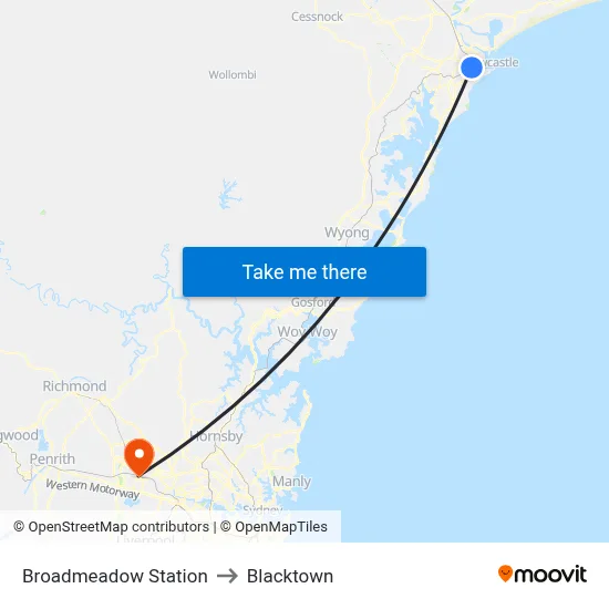 Broadmeadow Station to Blacktown map
