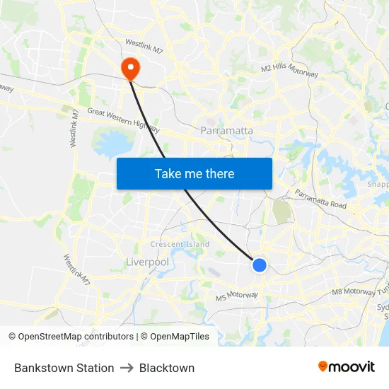 Bankstown Station to Blacktown map