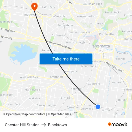 Chester Hill Station to Blacktown map