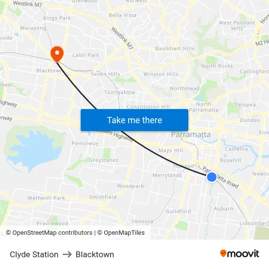 Clyde Station to Blacktown map