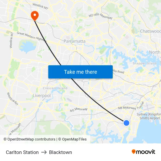Carlton Station to Blacktown map