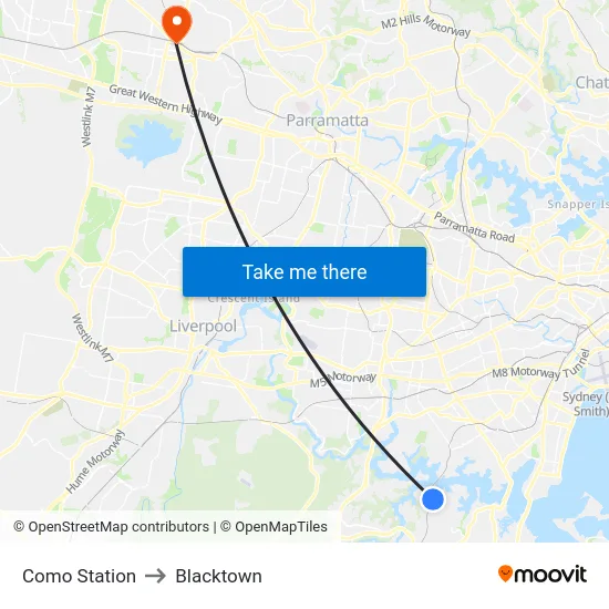 Como Station to Blacktown map
