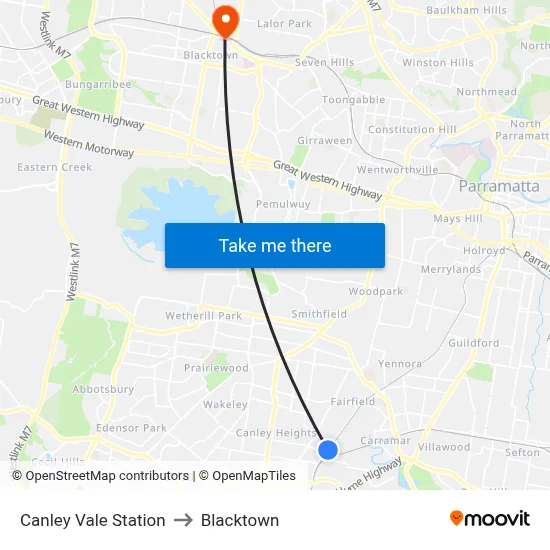 Canley Vale Station to Blacktown map
