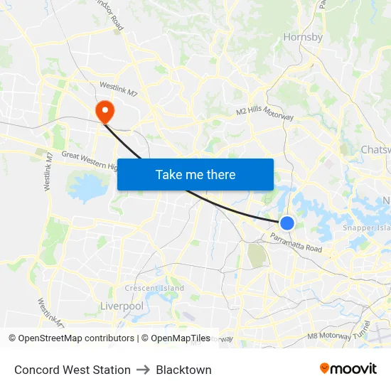 Concord West Station to Blacktown map