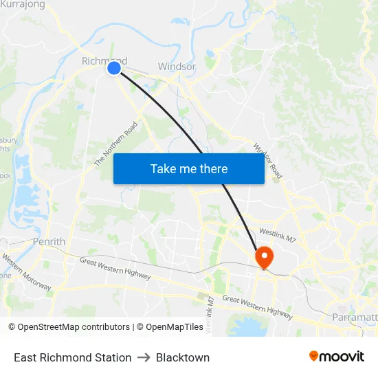 East Richmond Station to Blacktown map