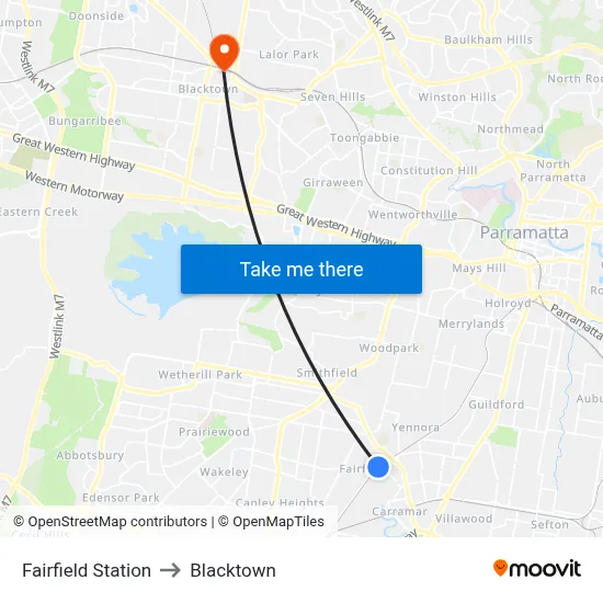 Fairfield Station to Blacktown map