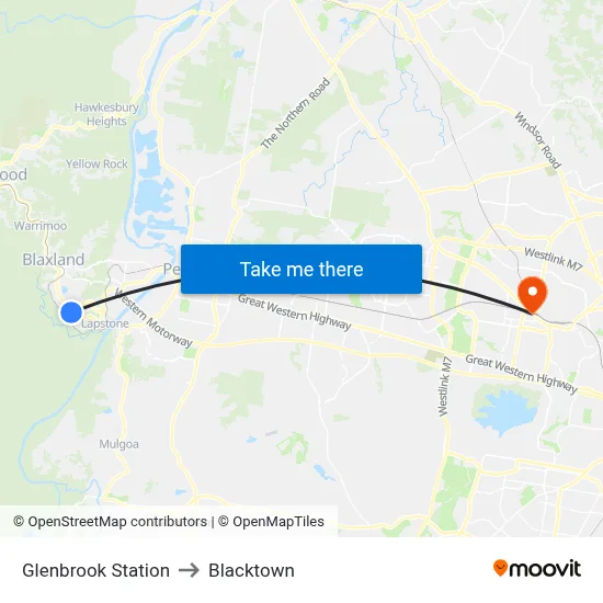 Glenbrook Station to Blacktown map