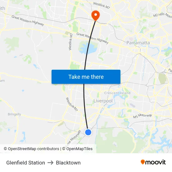 Glenfield Station to Blacktown map