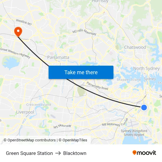 Green Square Station to Blacktown map
