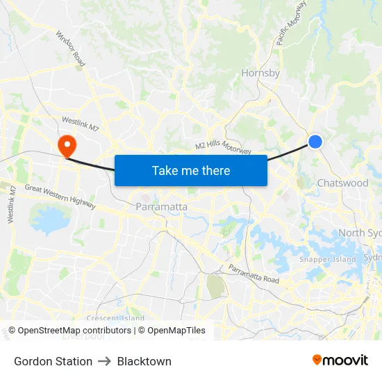 Gordon Station to Blacktown map