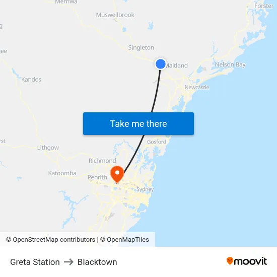 Greta Station to Blacktown map