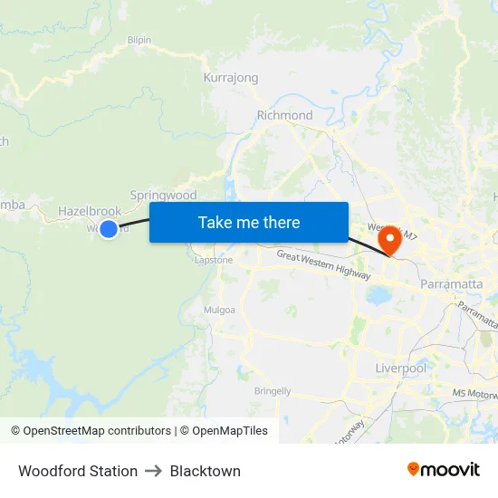 Woodford Station to Blacktown map