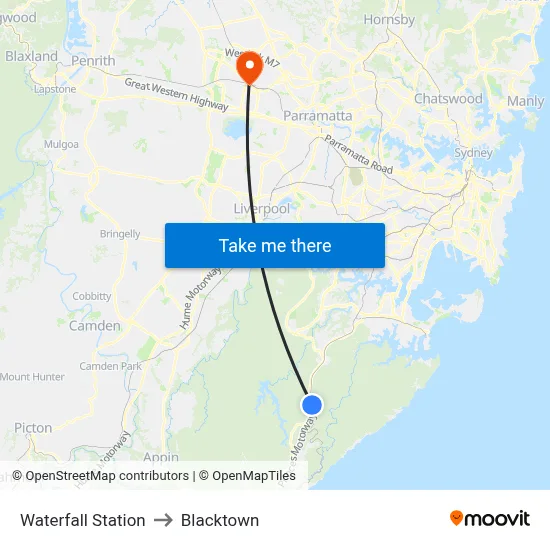 Waterfall Station to Blacktown map