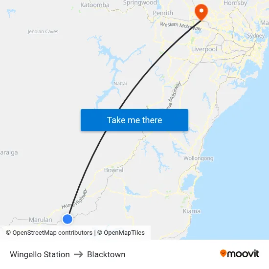 Wingello Station to Blacktown map