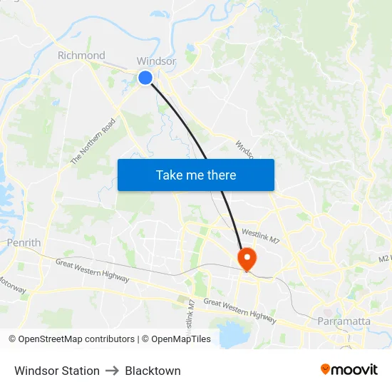 Windsor Station to Blacktown map