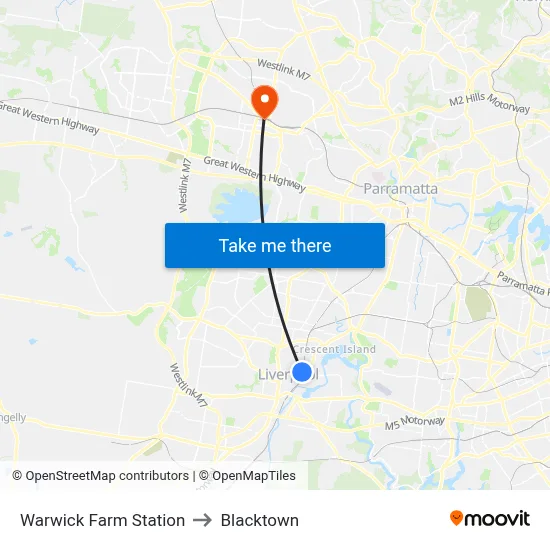 Warwick Farm Station to Blacktown map