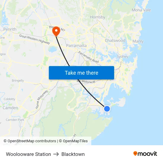 Woolooware Station to Blacktown map