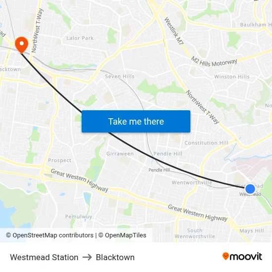 Westmead Station to Blacktown map