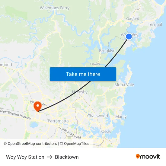 Woy Woy Station to Blacktown map