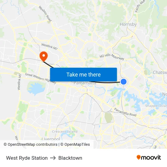 West Ryde Station to Blacktown map