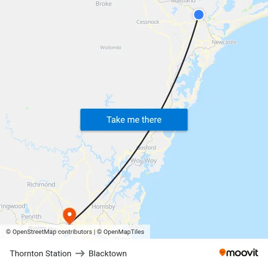 Thornton Station to Blacktown map