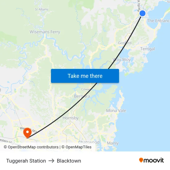 Tuggerah Station to Blacktown map