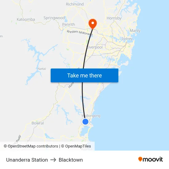 Unanderra Station to Blacktown map
