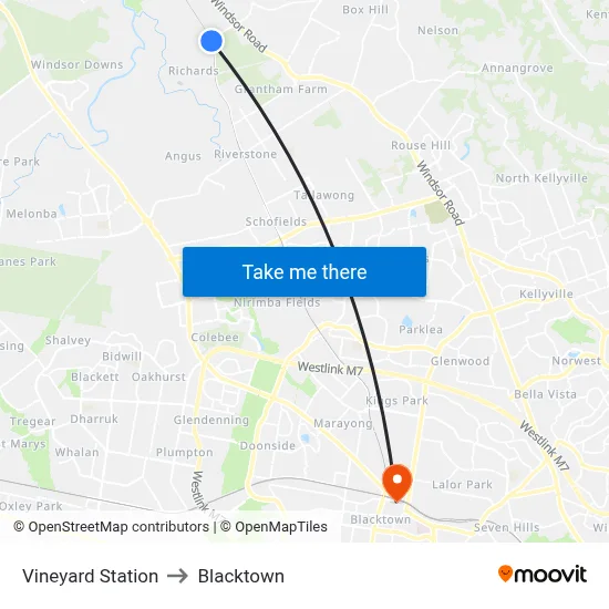 Vineyard Station to Blacktown map