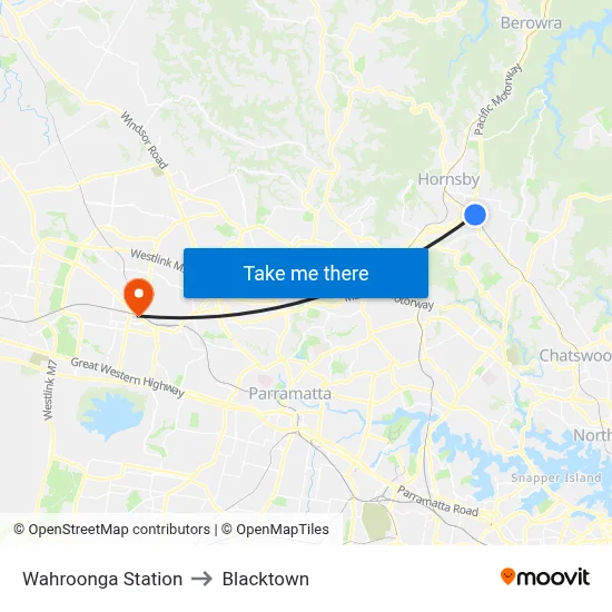 Wahroonga Station to Blacktown map