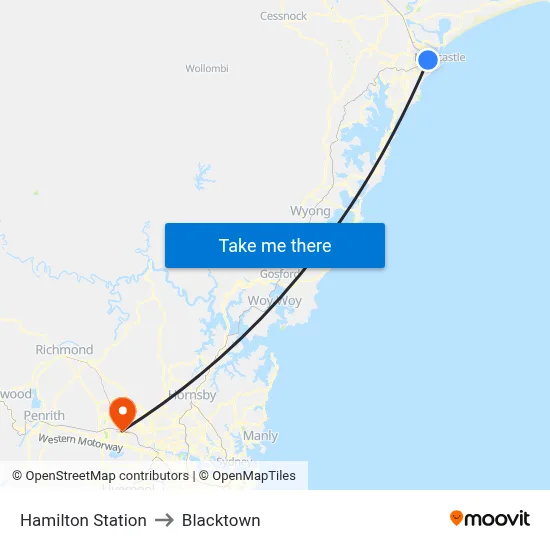 Hamilton Station to Blacktown map