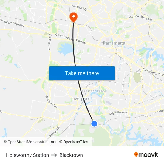 Holsworthy Station to Blacktown map