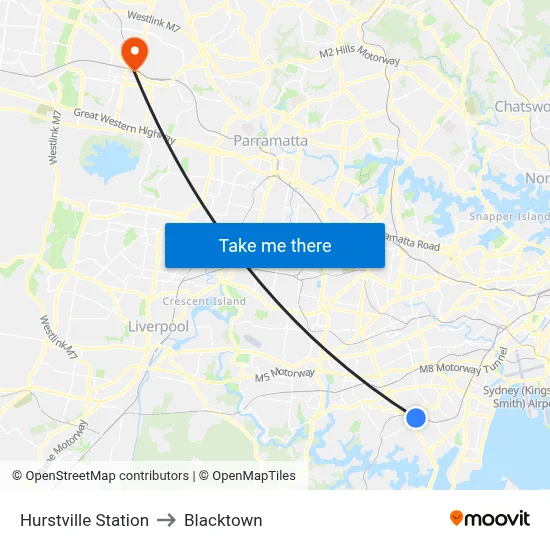 Hurstville Station to Blacktown map