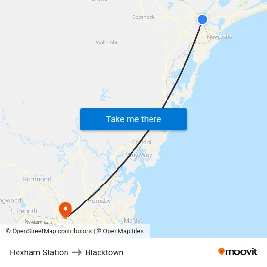 Hexham Station to Blacktown map