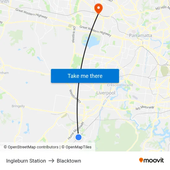 Ingleburn Station to Blacktown map