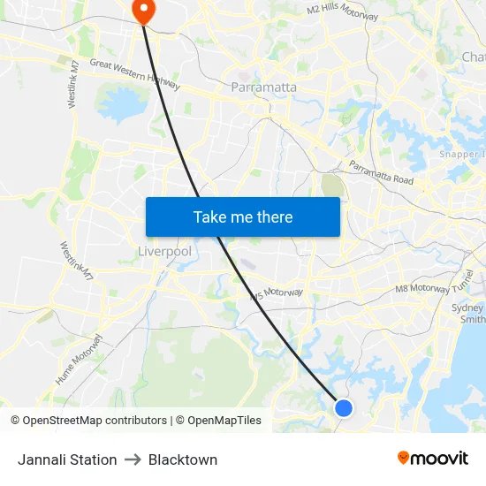 Jannali Station to Blacktown map