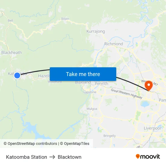 Katoomba Station to Blacktown map