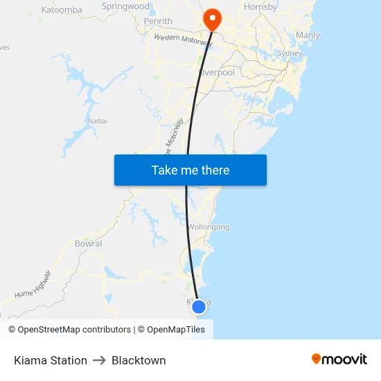 Kiama Station to Blacktown map