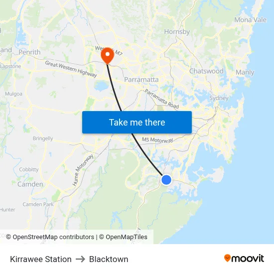 Kirrawee Station to Blacktown map