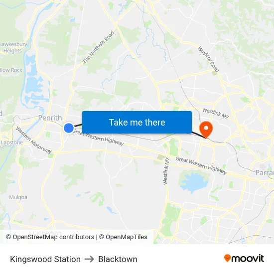 Kingswood Station to Blacktown map