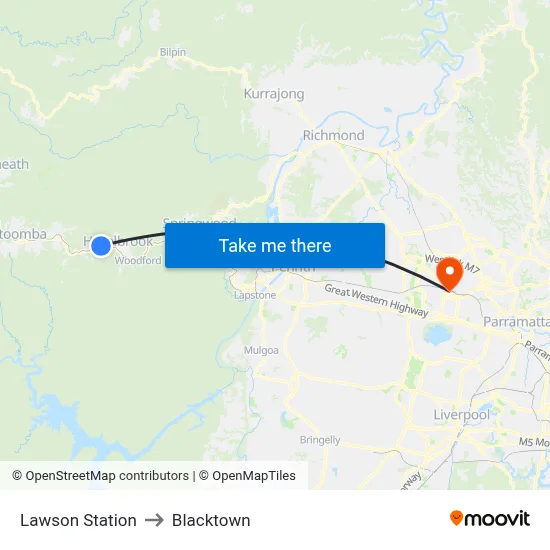 Lawson Station to Blacktown map
