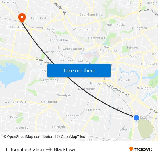 Lidcombe Station to Blacktown map