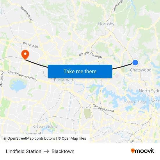 Lindfield Station to Blacktown map