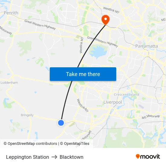 Leppington Station to Blacktown map